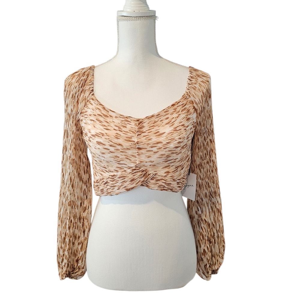 Japna Tan and Brown Ruched Crop Blouse